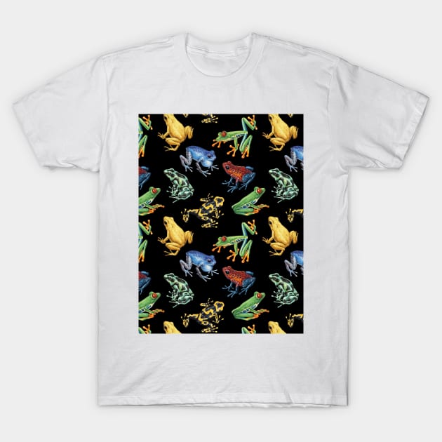 Frogs on black T-Shirt by katerinamk